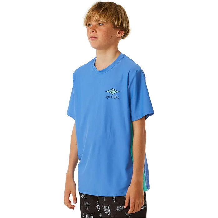 2024 Rip Curl Boys Lost Islands Logo UPF Short Sleeve Rash Vest 12DBRV - Blue Yonder